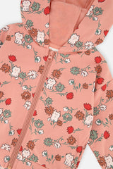 French Terry Hooded Cardigan Pink Cat Print