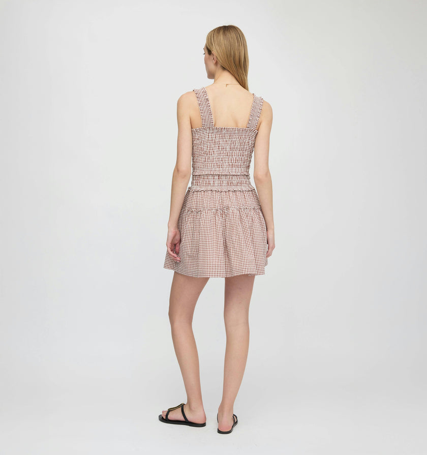 The Azalea Mini Nap Dress - Cognac Gingham