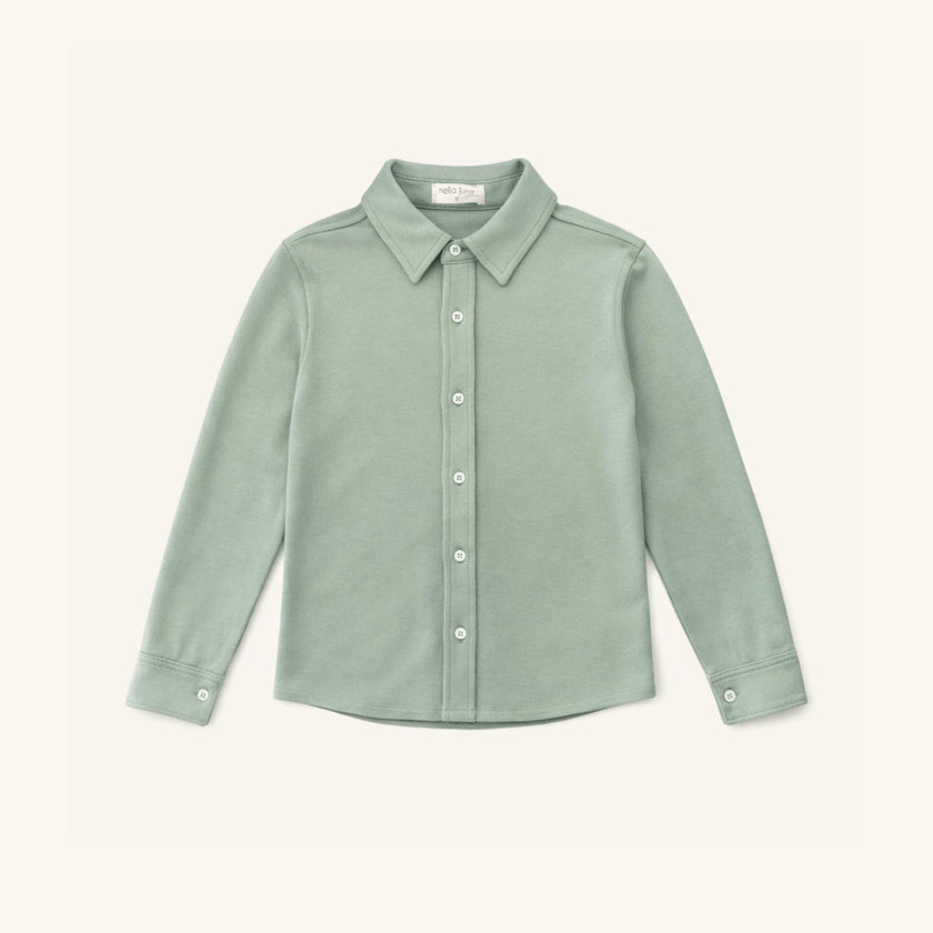 Boys' Knit Button Down in Green