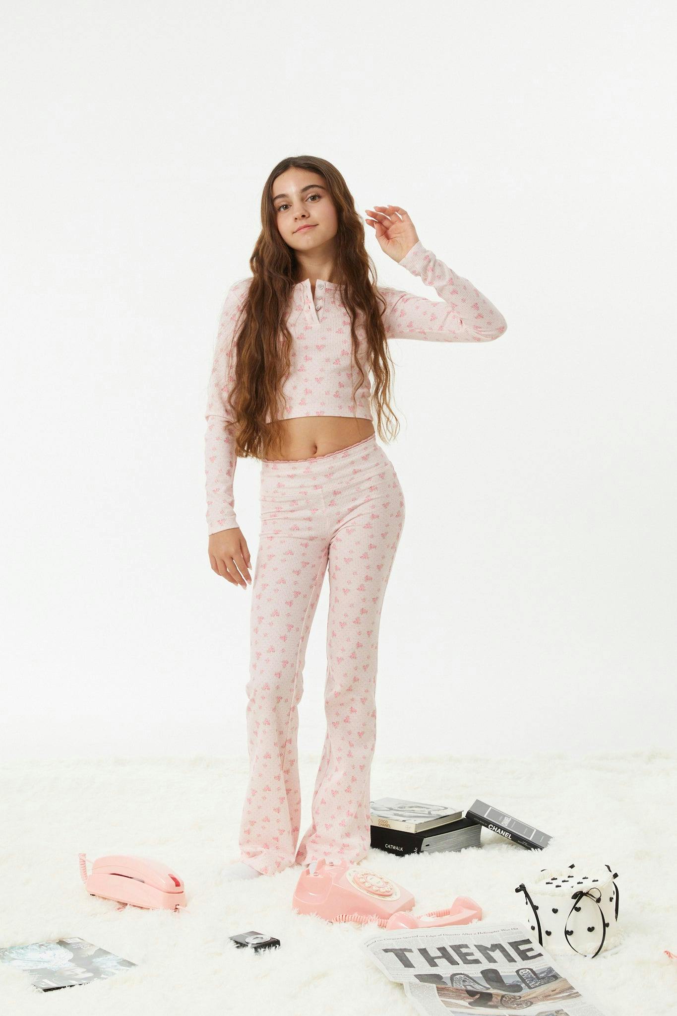 Peyton Pink on Pink Thermal Wide Leg Pants