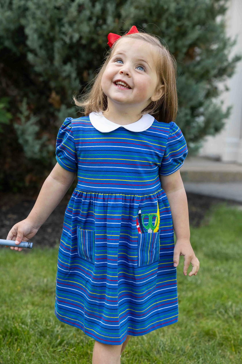 Stripe Knit Dress With School Supplies