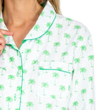 Women's Green Palm Tree Long PJ Set - Organic Cotton Poplin