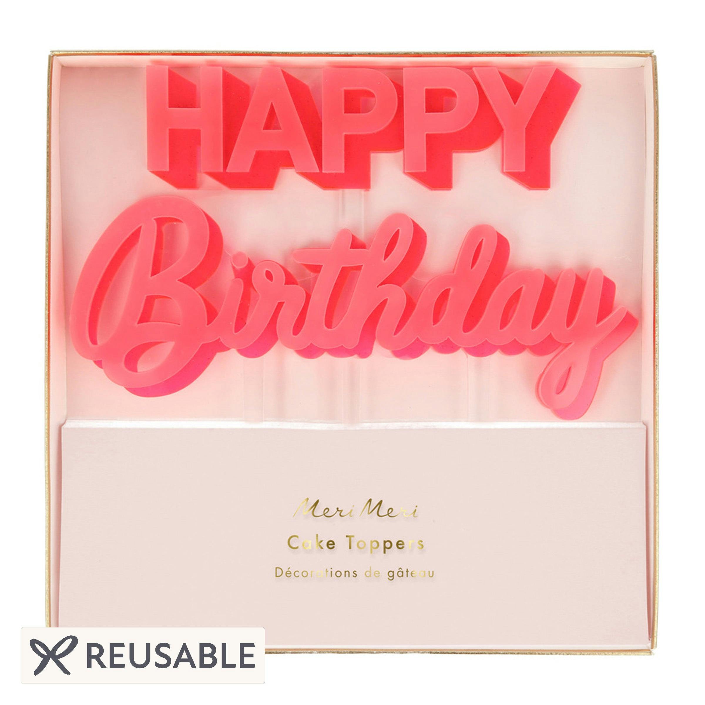 Happy Birthday Pink Acrylic Toppers