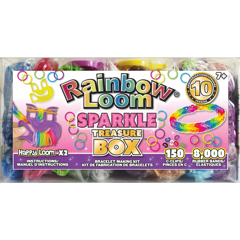 Rainbow Loom Sparkle Rubber Band Treasure Box Edition Friendship Bracelet Making Craft Kit w/ 8