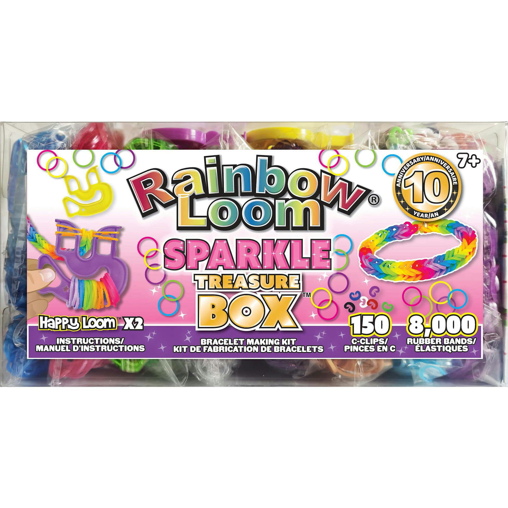 Rainbow Loom Sparkle Rubber Band Treasure Box Edition Friendship Bracelet Making Craft Kit w/ 8
