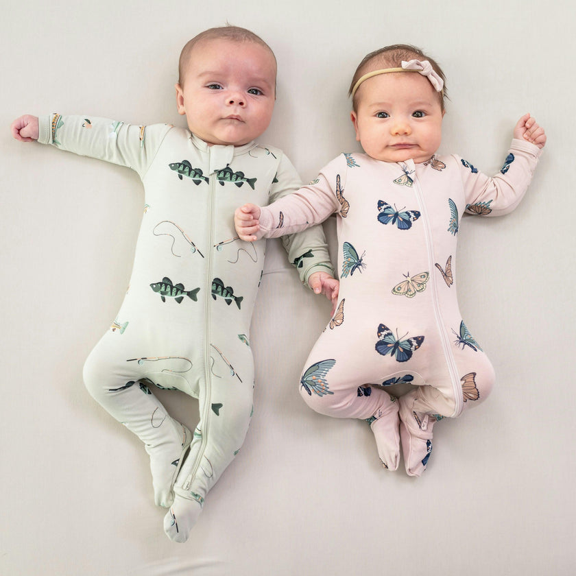 Zippered Footie in Blush Butterfly