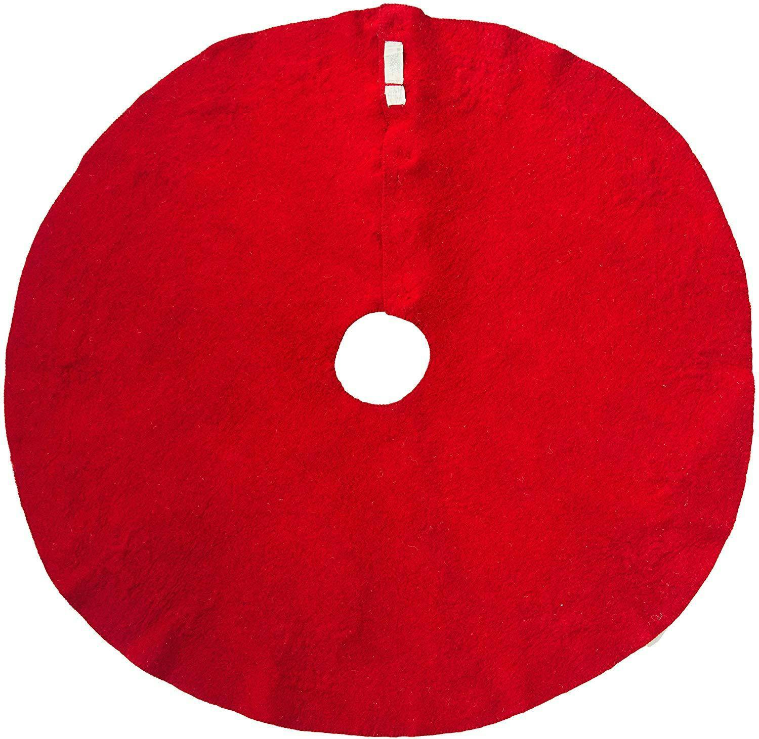 Cream Reindeer Red Christmas Tree Skirt Hand Felted Wool - 60