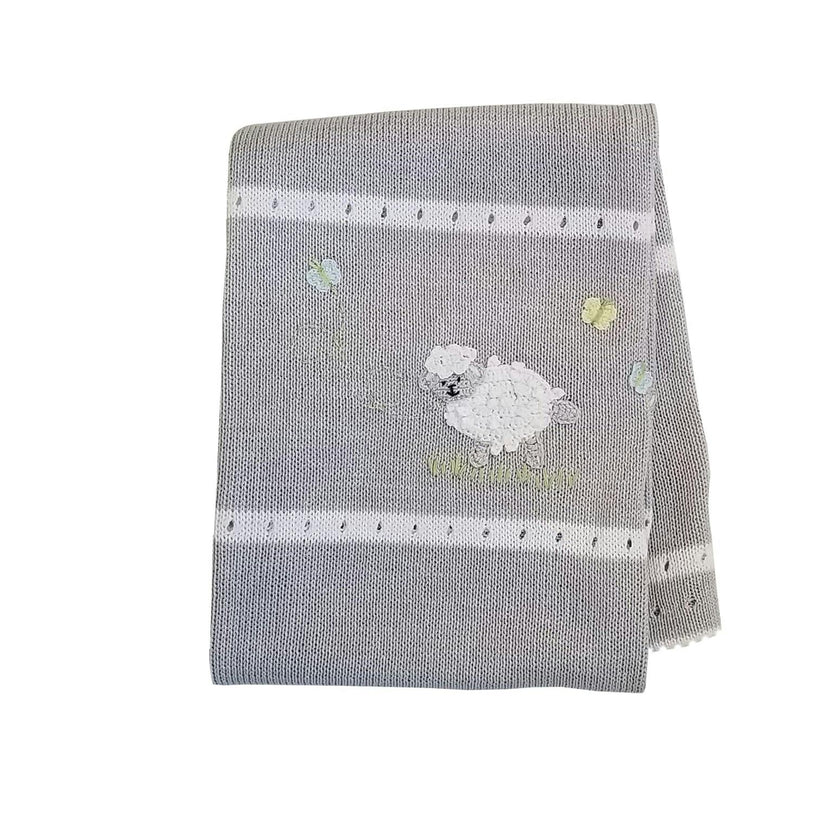 Knit Lamb Baby Blanket, Grey