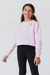 Girls Raw Hem Crew Neck Long Sleeve Crop Sweatshirts