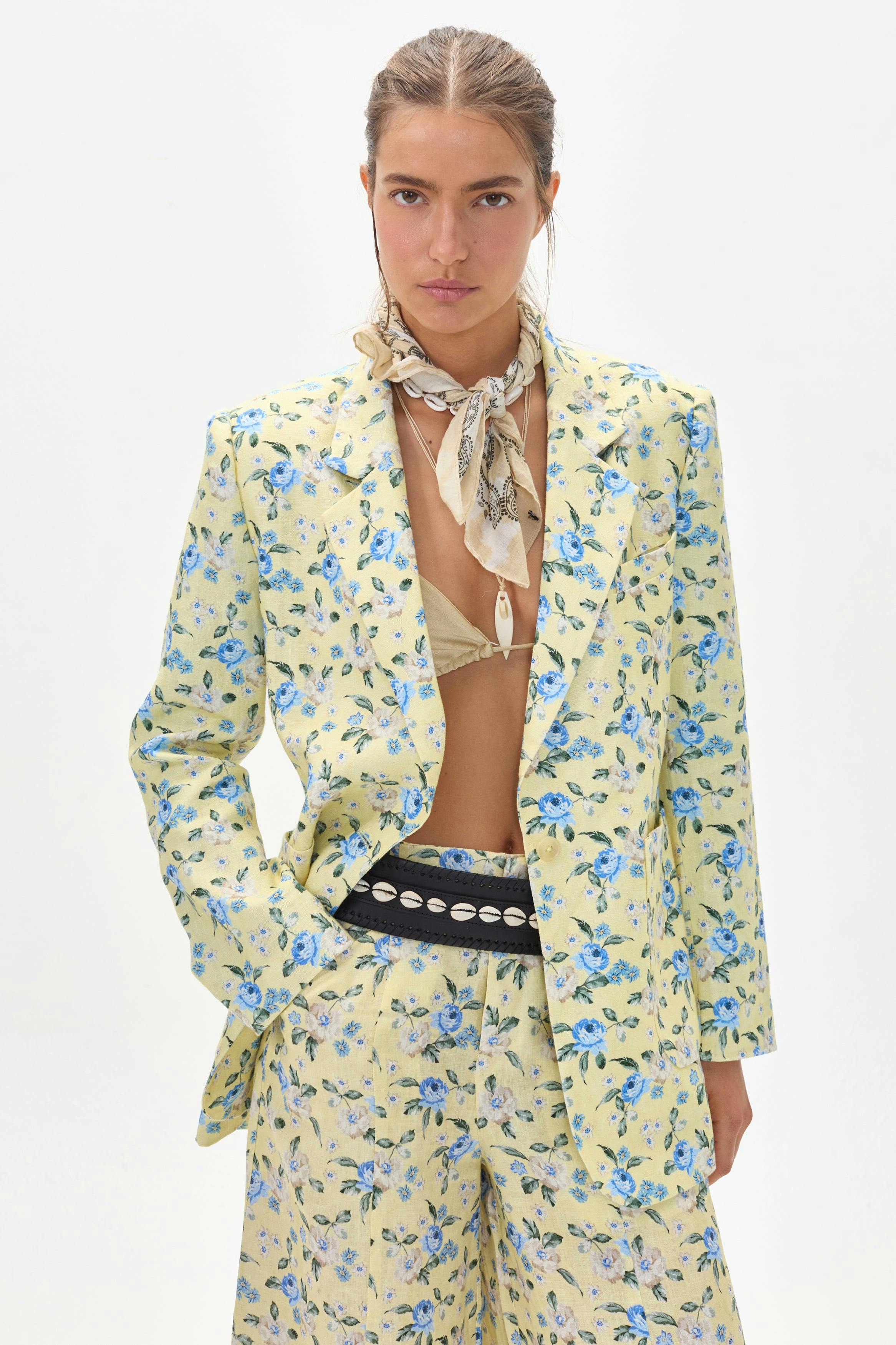 Hygge Linen Blazer - Francesca Print