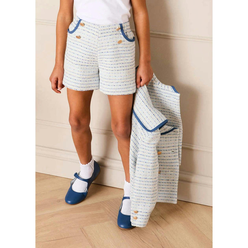 Brighton Boucle Tweed Gold Button Shorts in Blue (4-12yrs)