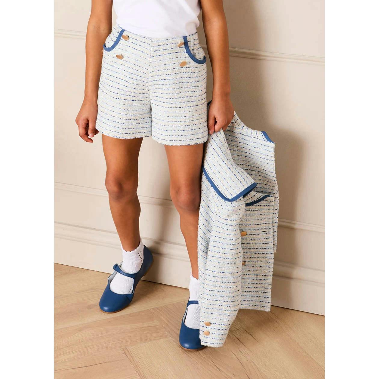Brighton Boucle Tweed Gold Button Shorts in Blue (4-12yrs)