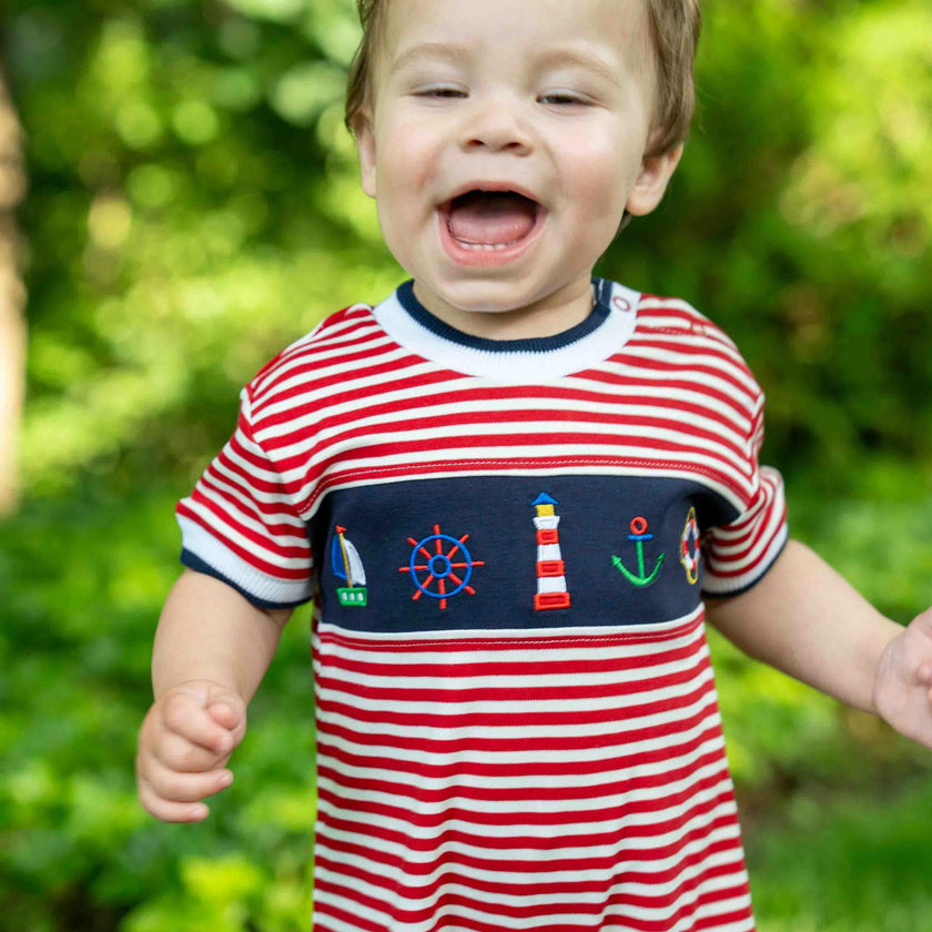 Stripe Knit Shortall With Nautical Applique