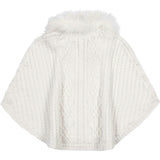 Organic Cable Sweater Cape with Faux Fur, White
