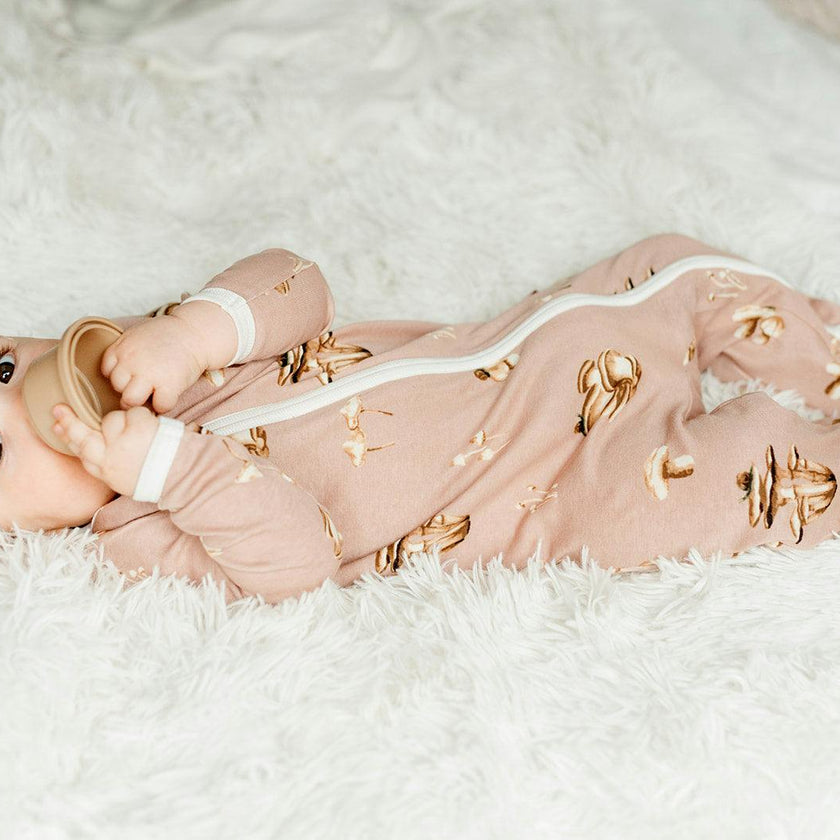 Mushroom Organic Cotton Zipper Footed Romper