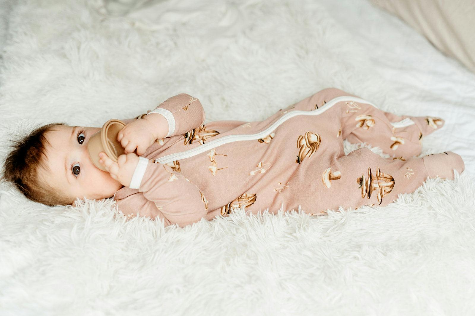 Mushroom Organic Cotton Zipper Footed Romper
