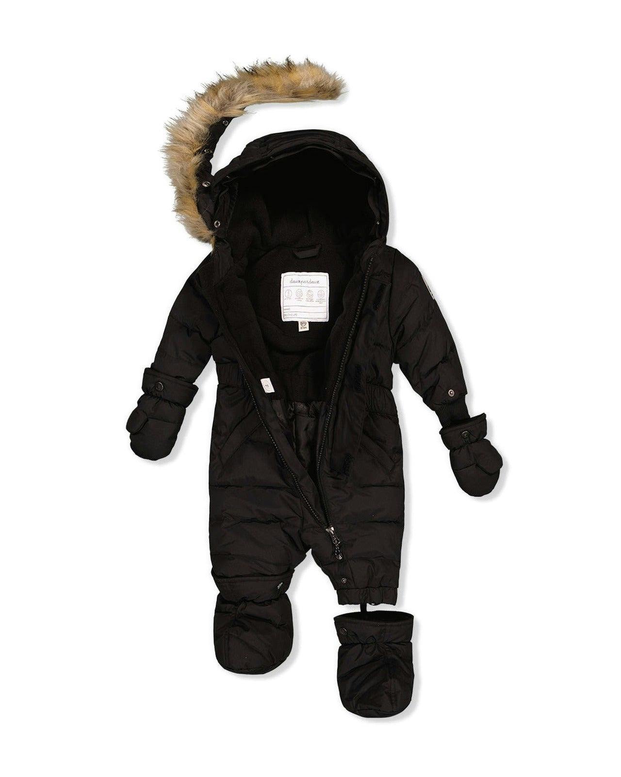 Baby Original One Piece Puffy Snowsuit With Removable Mittens And Boots Black