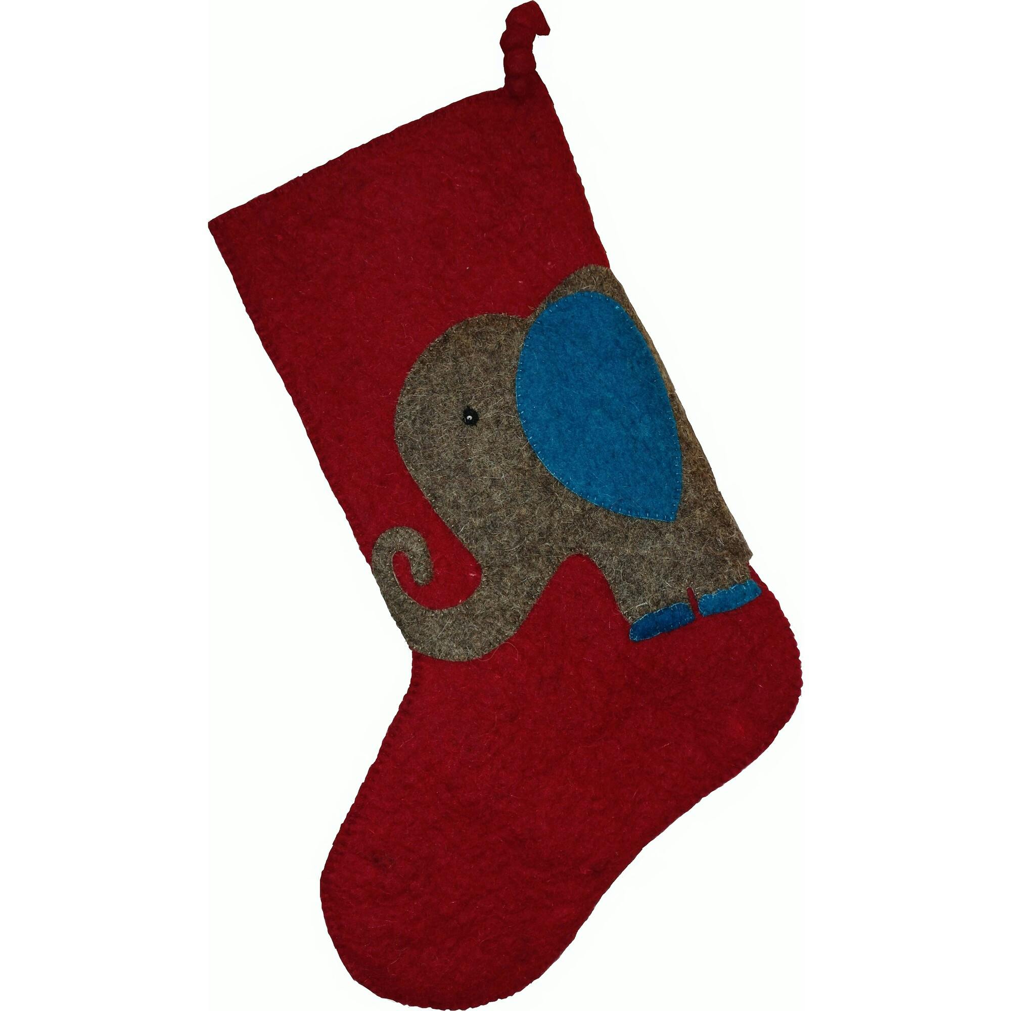 Kids Elephant Double Sided Red Hand Felted Wool Christmas Stocking