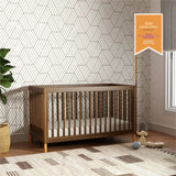 Gelato 4-in-1 Convertible Crib with Toddler Bed Conversion Kit in Natural Walnut & Gold Feet