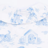 Puppy Toile Blue -  2 Way Zipper Footie, Swaddle  & Bandana Bib Set