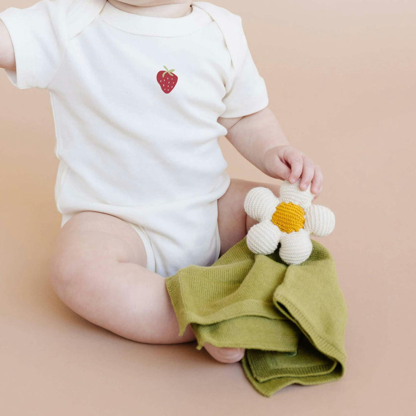 Green Stripe Swaddle and Lovey Set - Flower