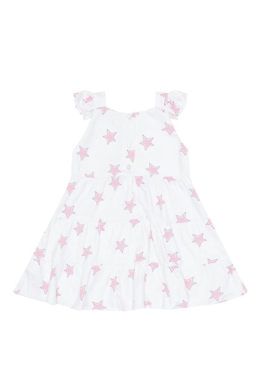 Pink Stars Print Ruffle Dress