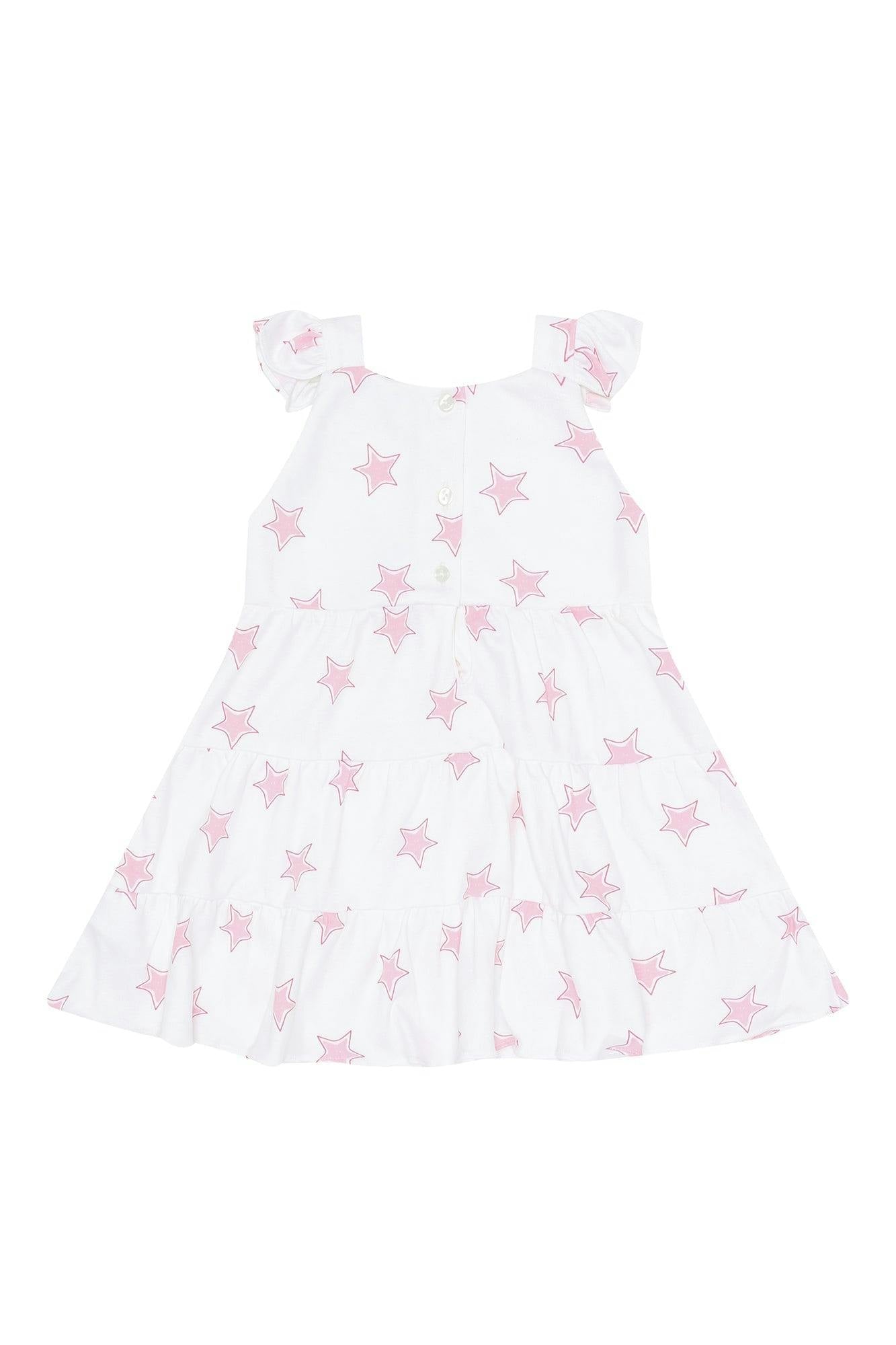 Pink Stars Print Ruffle Dress