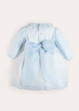 Daisy Embroidered Hand Smocked Long Sleeve Dress in Blue (18mths-8yrs)