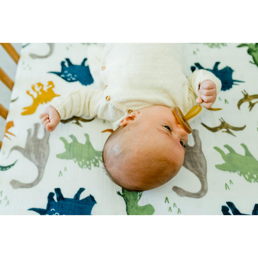 Cotton Muslin Crib Sheet - Dino Friends
