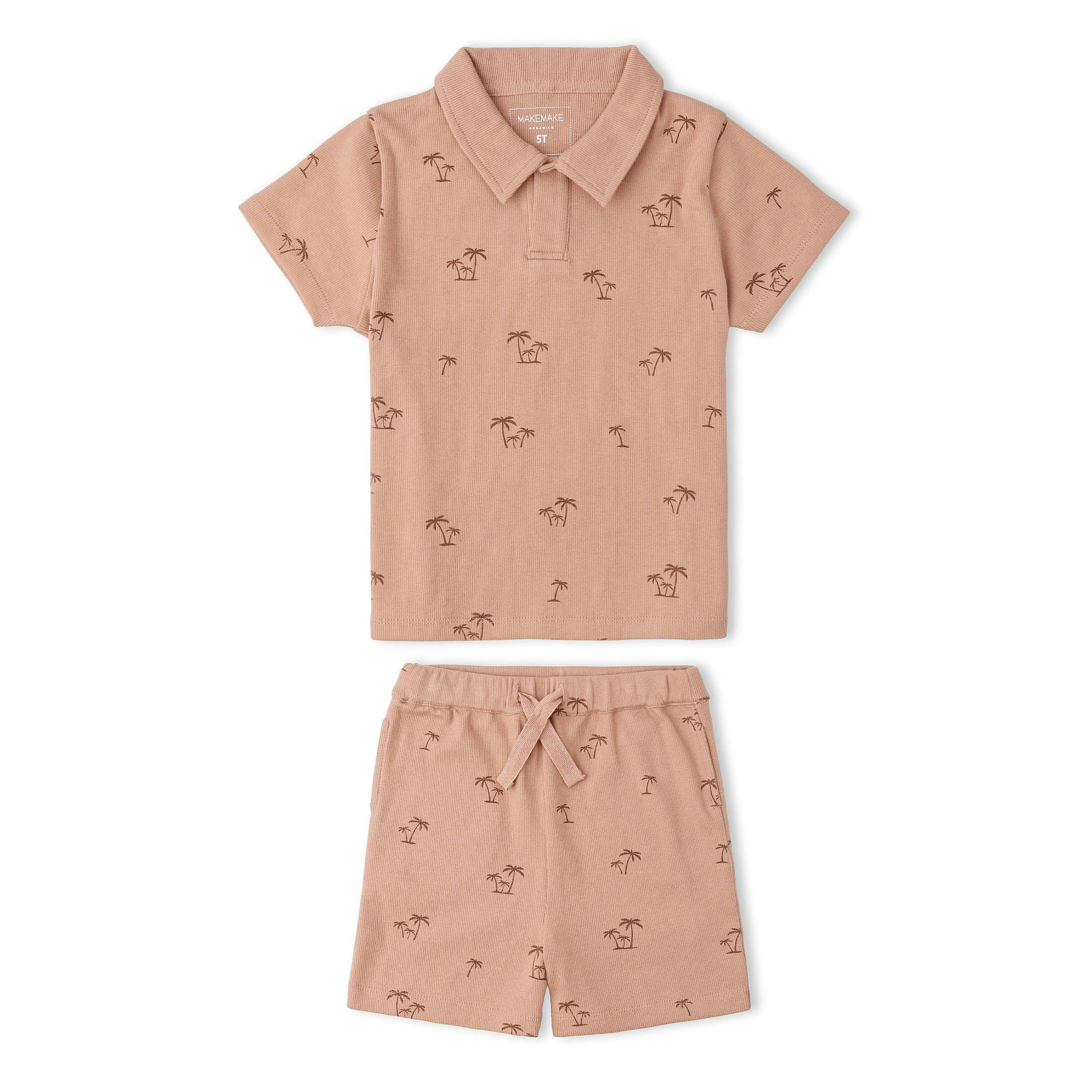 Organic Collar Tee & Shorts Set - Island Palm