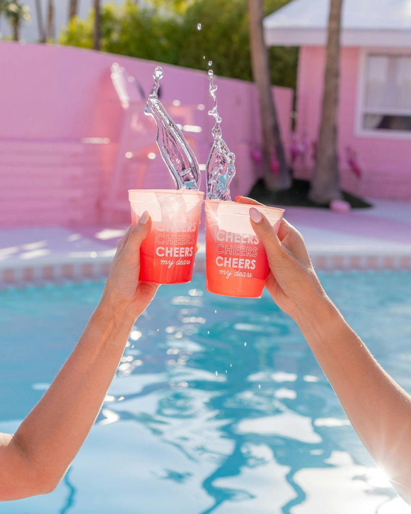 Packed Party Cheers My Dears Color Changing Party Cups 10ct - 15 oz BPA-Free Shatterproof Reusable Cups That Change from Pink to Red with Cold Liquid