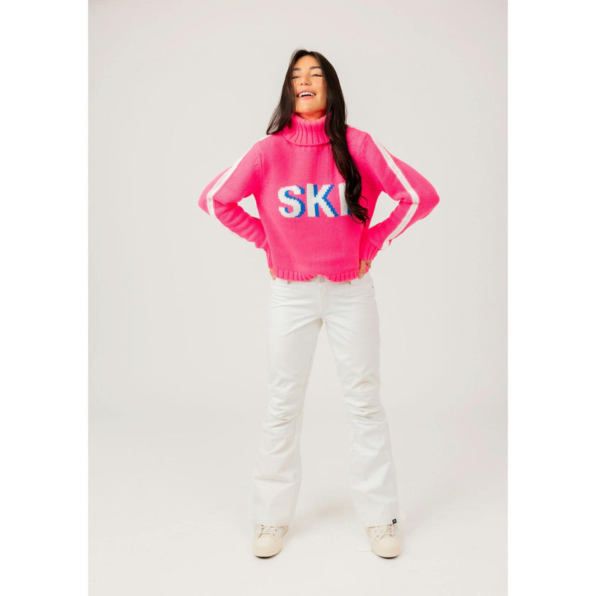Women's Retro Ski Knit Cropped Turtleneck Sweater