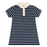 girls navy and cream stripe short sleeve tennis dress
