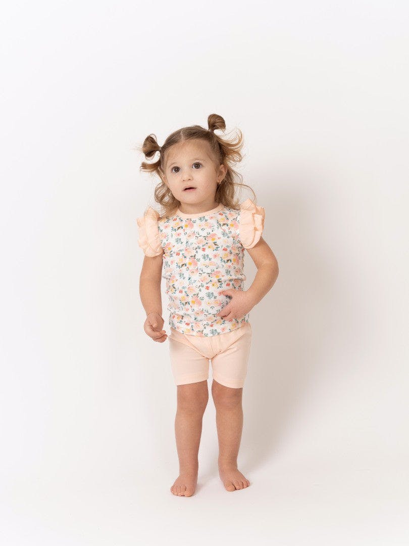 Floral Print 2-Piece Flutter Sleeve Top & Short Set