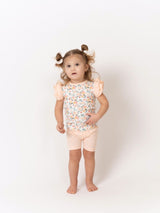 Floral Print 2-Piece Flutter Sleeve Top & Short Set