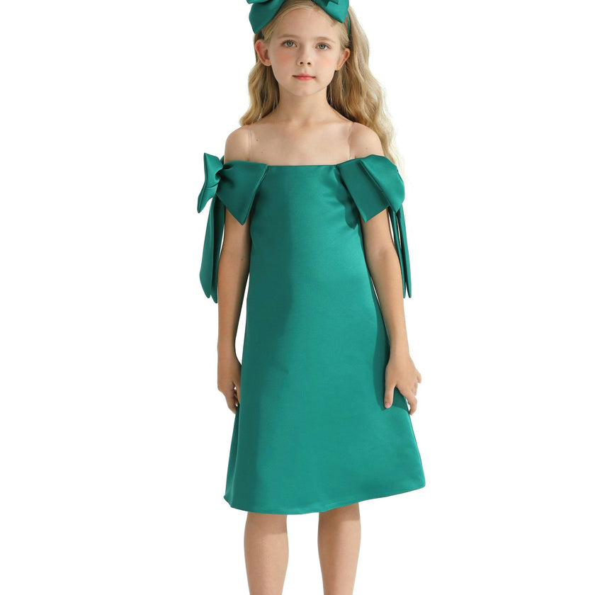 Green Luneta Off Shoulder Bow Dress