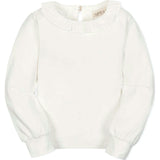 Organic Long Sleeve Ruffle Collar Knit Top, White