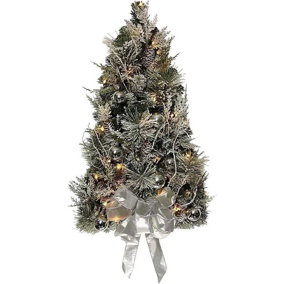 26-Inch Pre-Lit Snowy Silver Wall Tree