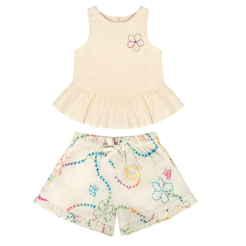 White Color Jardin Top and Shorts Set