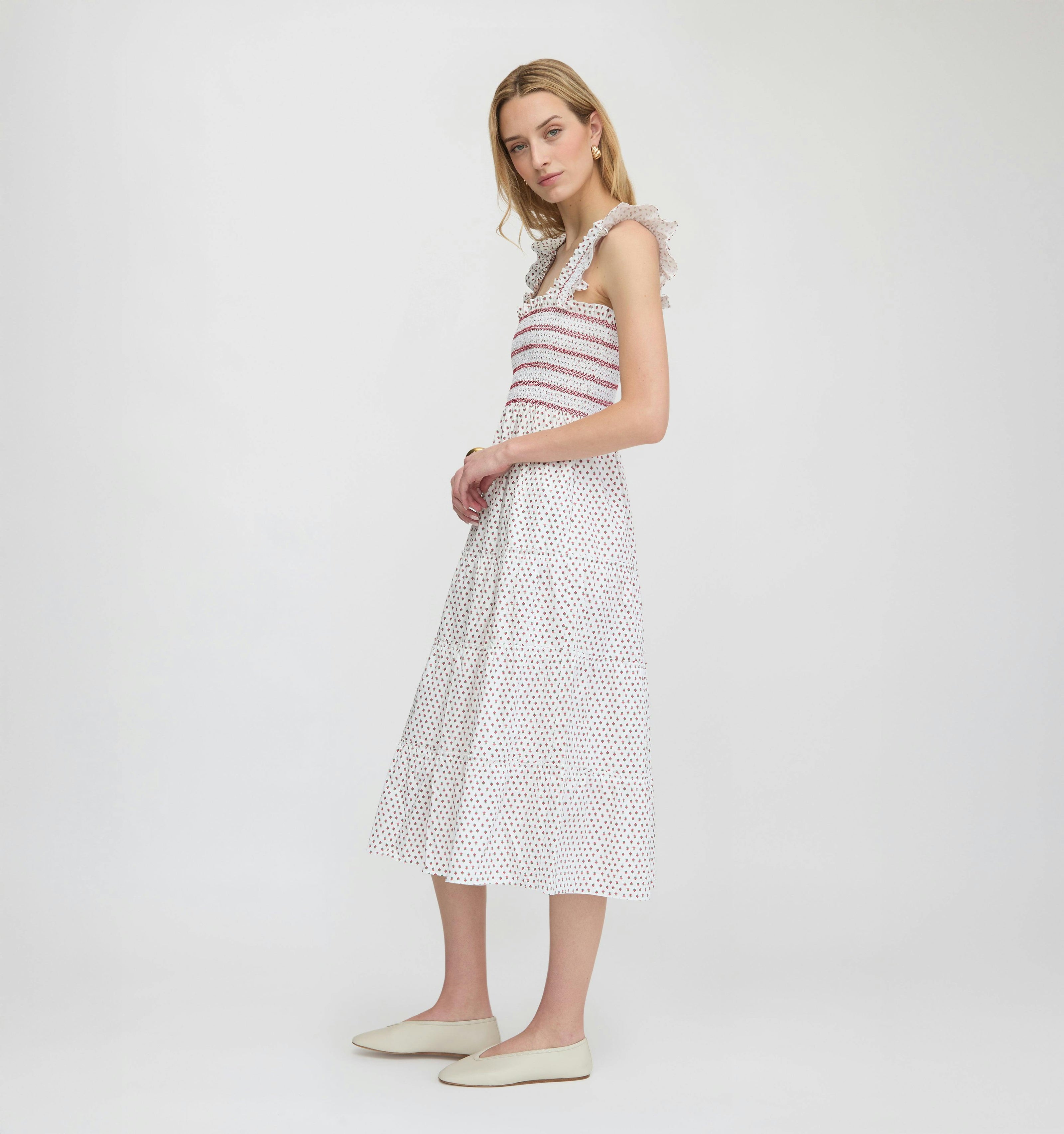 The Ellie Nap Dress - White Poppy Half Drop