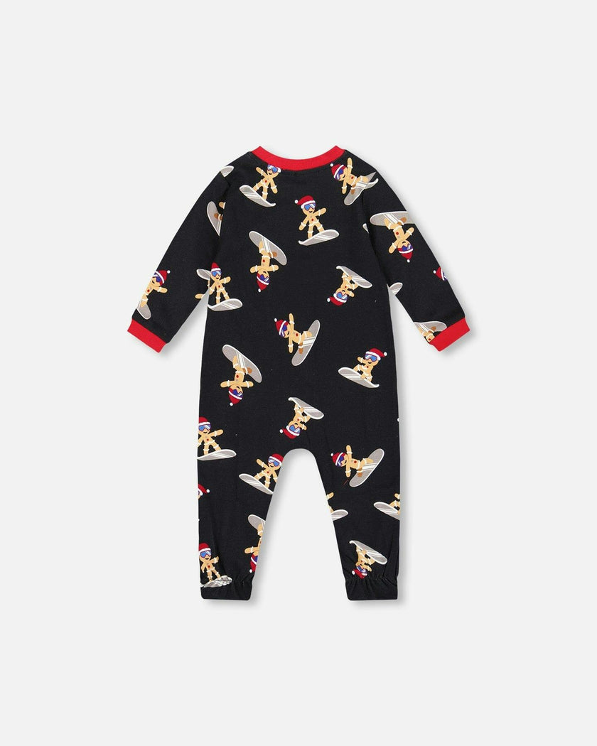 One-Piece Organic Cotton Pajama Black Cookie Print