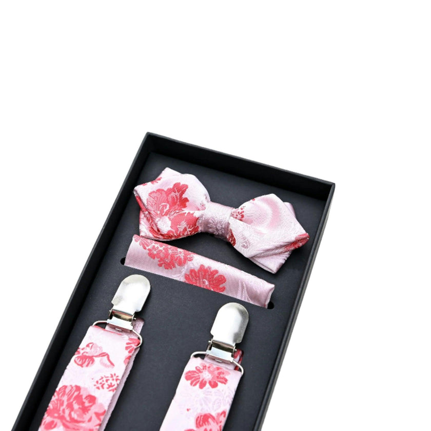 Pink and Red Floral Suspenders Set