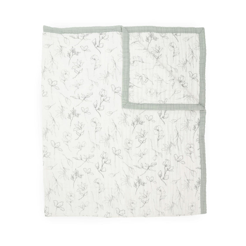 Organic Cotton Muslin Quilted Throw - Pencil Floral