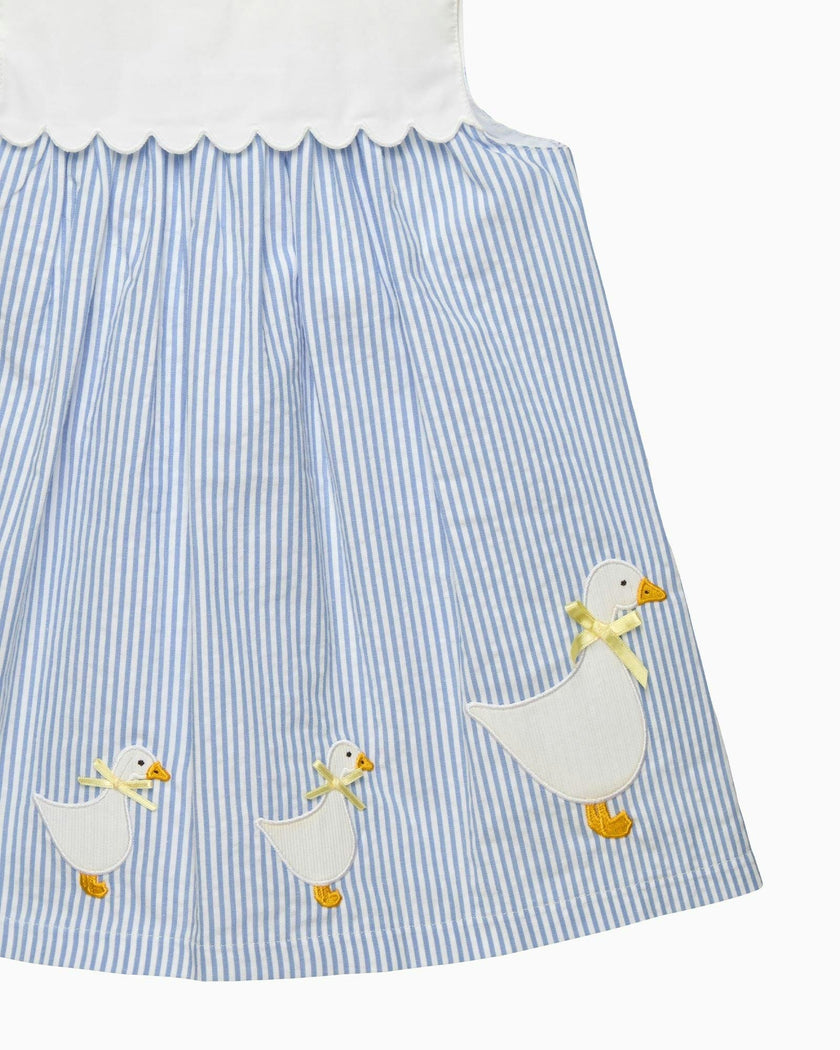 Baby Pinafore Duck Dress in Blue Stripe