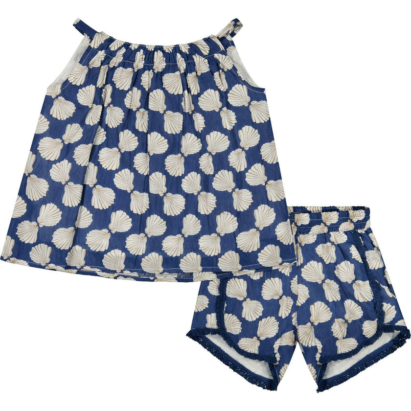 Colette Girl's Top and Short Set Shell Beach Navy, Blue