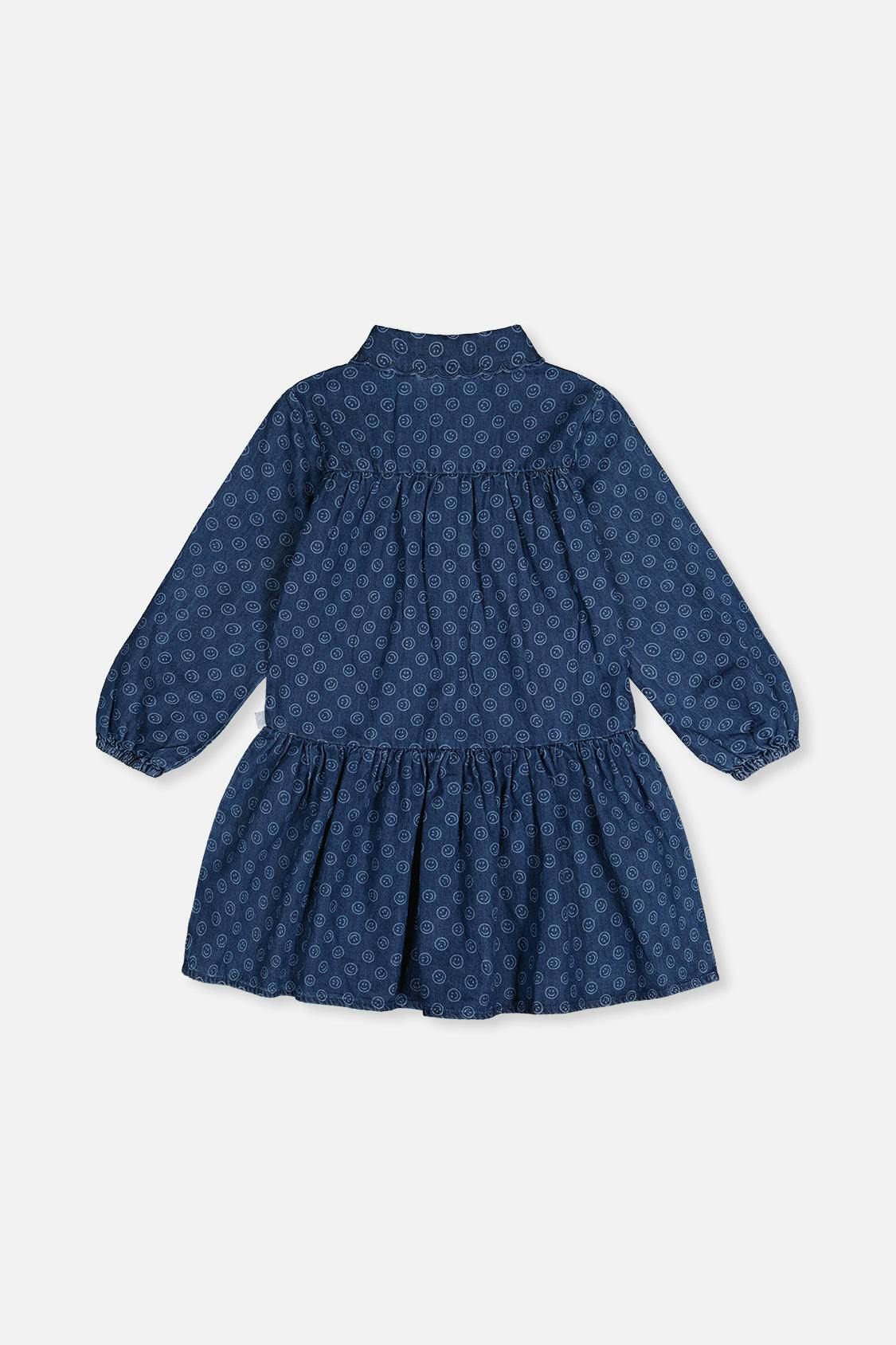 Shirt Dress Blue Smiley Print