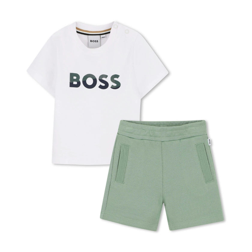 White & Light Green Short Set