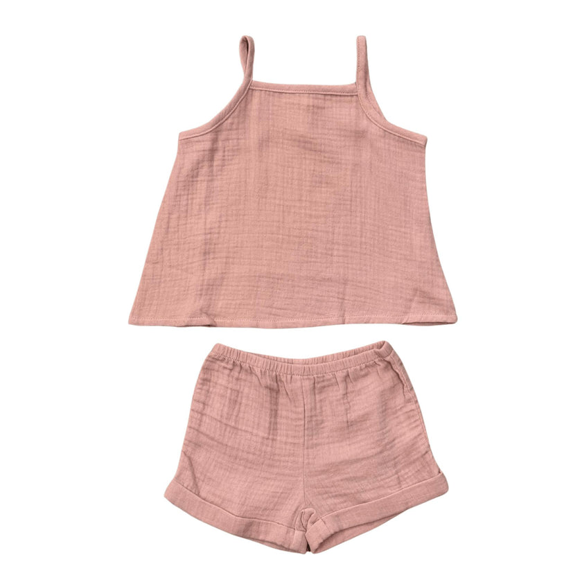Girls Gauze Tank & Short Set in Spring Mauve