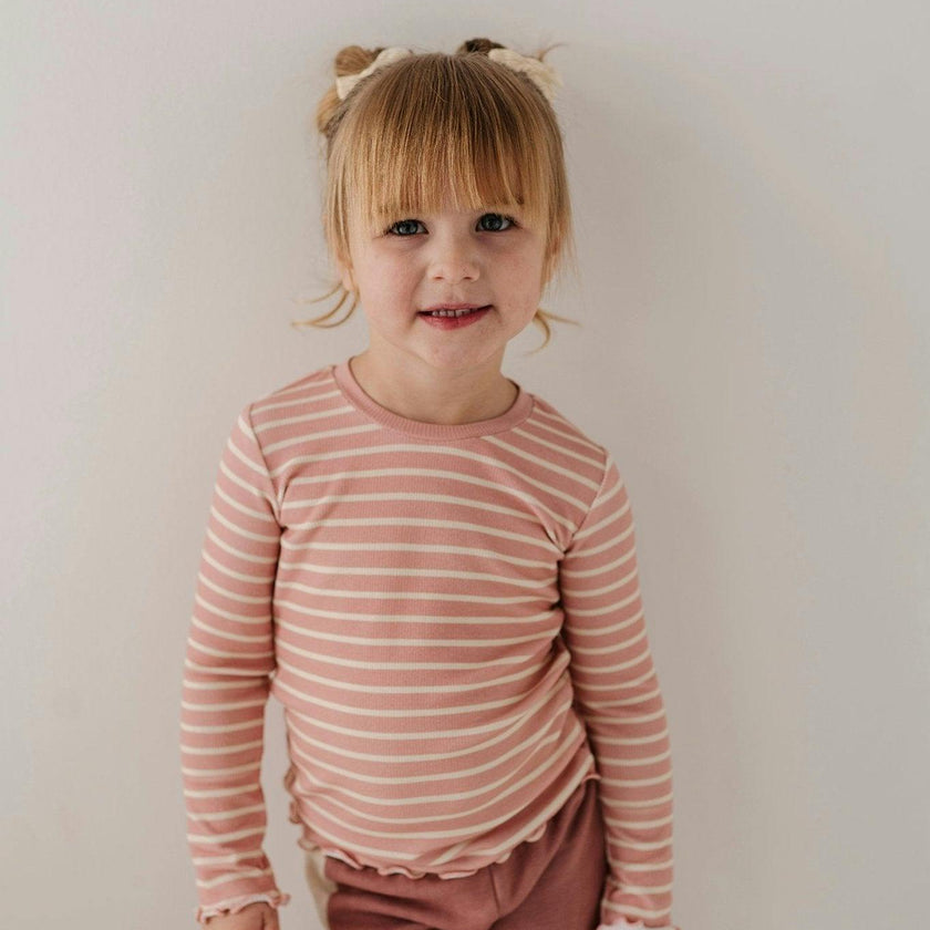 Lettuce Hem Tee Misty Rose Stripe