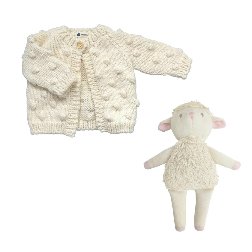 Popcorn Cardigan Cream and Penny Lamb Set